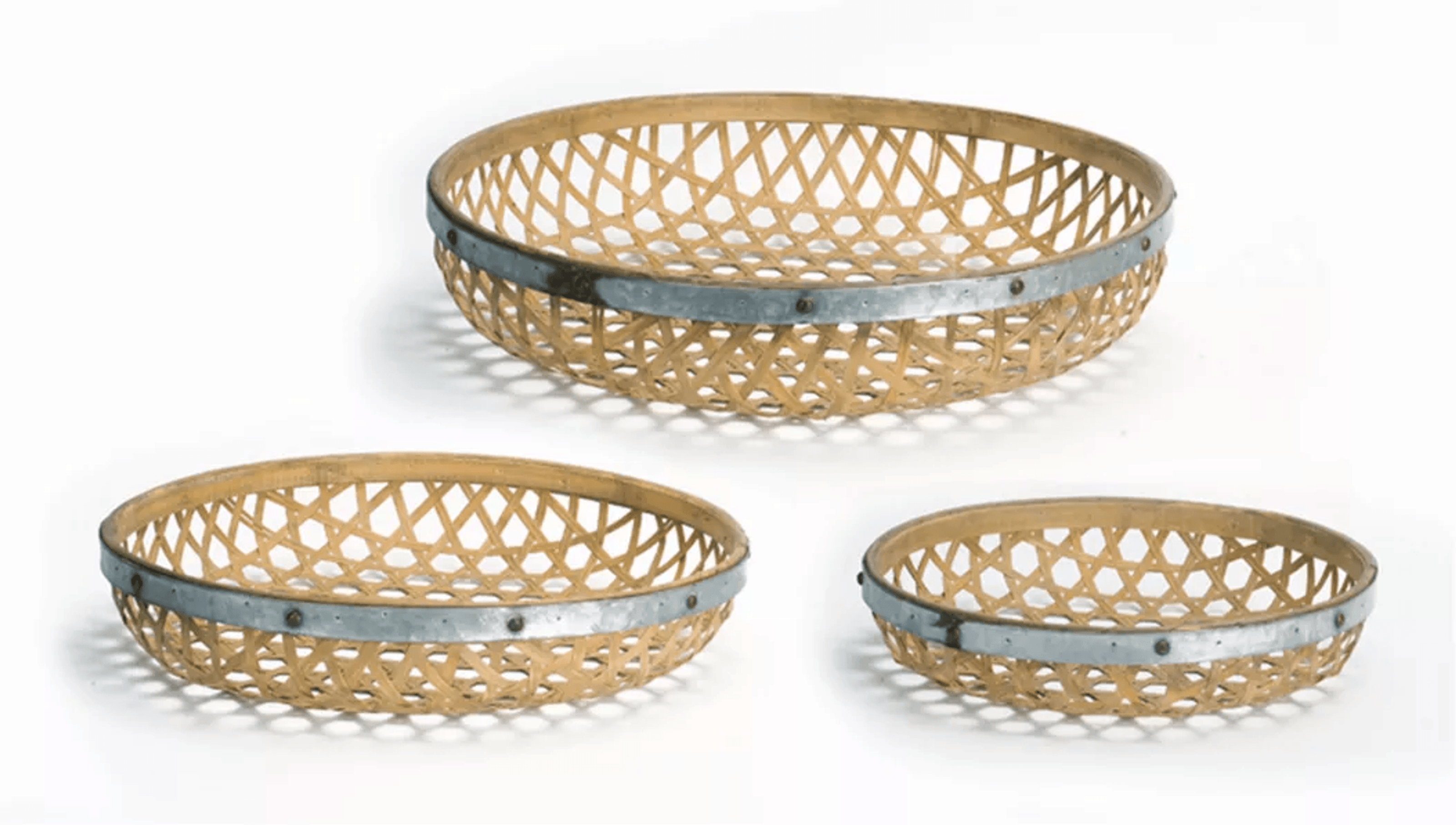 Elegant Round Woven Tray Set In Bamboo And Galvanized Metal-2