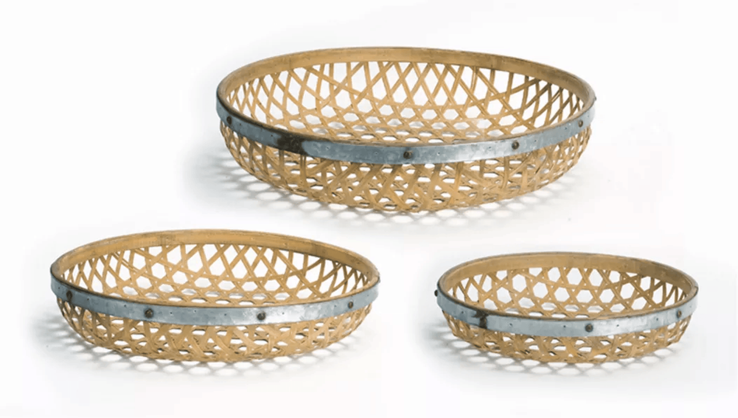 Elegant Round Woven Tray Set In Bamboo And Galvanized Metal-1