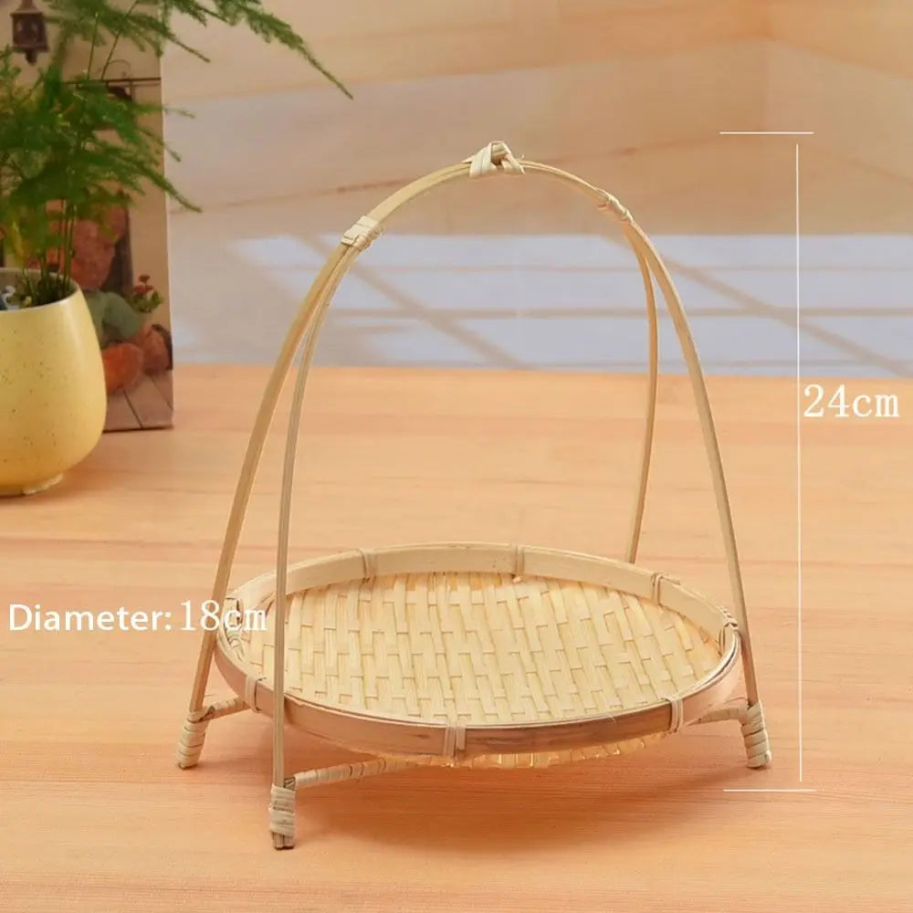 Multi-function Bamboo Woven Basket 1/2/3 Layer Fruit Food Vegetable Storage Basket Durable Handwoven Standing Tray for Kitchen
