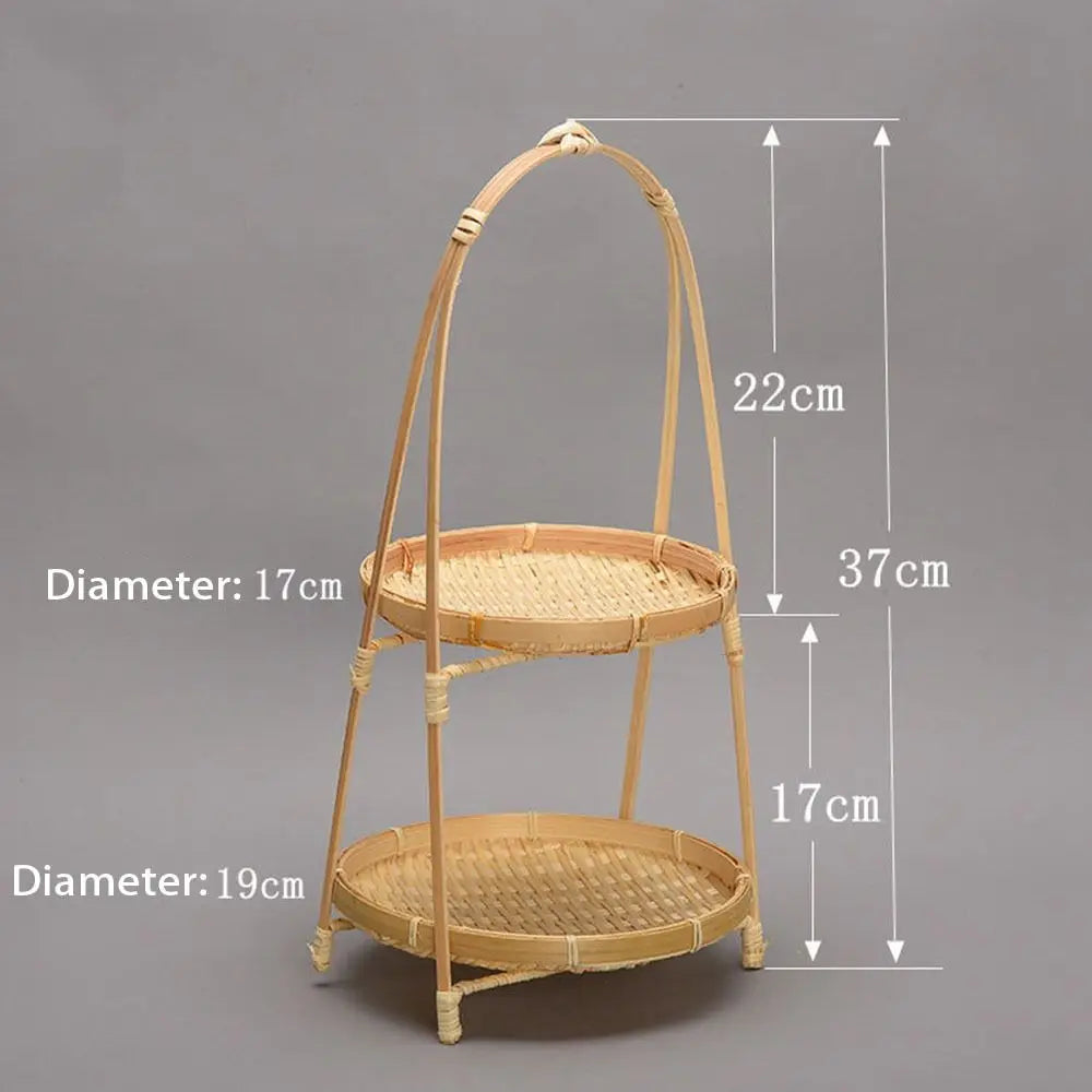 Multi-function Bamboo Woven Basket 1/2/3 Layer Fruit Food Vegetable Storage Basket Durable Handwoven Standing Tray for Kitchen