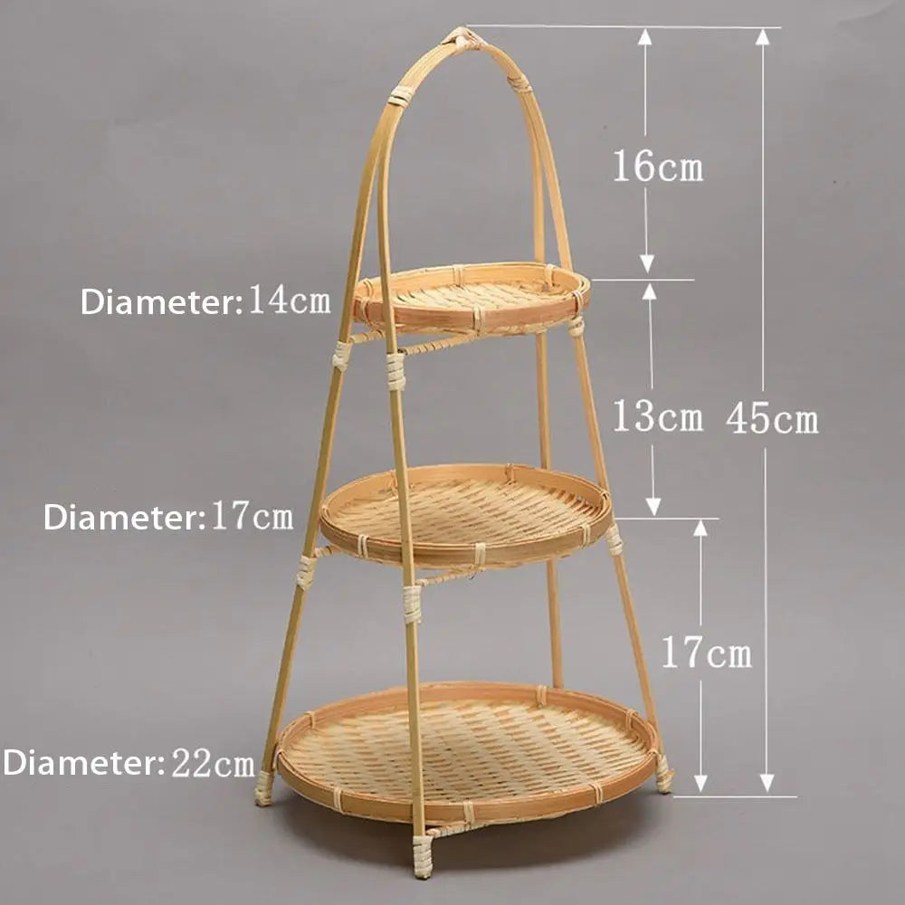 Multi-function Bamboo Woven Basket 1/2/3 Layer Fruit Food Vegetable Storage Basket Durable Handwoven Standing Tray for Kitchen