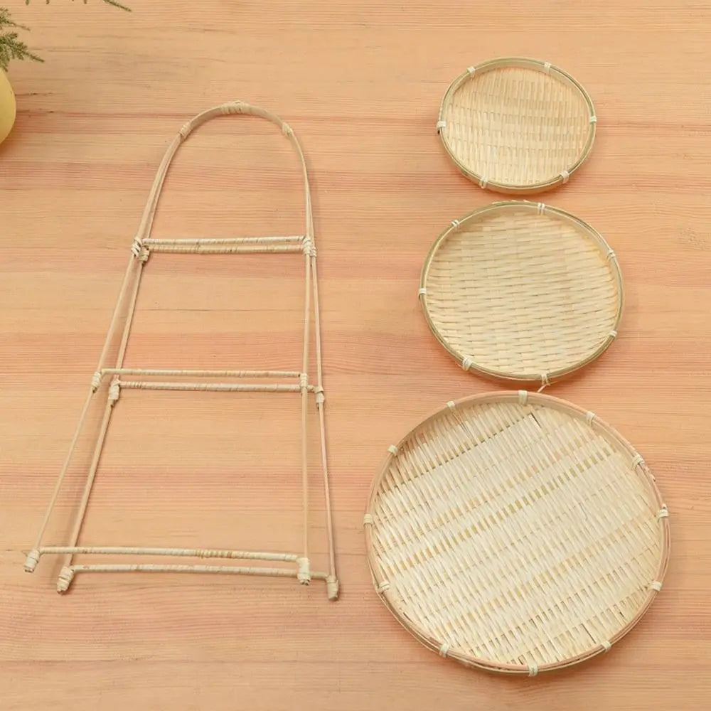 Multi-function Bamboo Woven Basket 1/2/3 Layer Fruit Food Vegetable Storage Basket Durable Handwoven Standing Tray for Kitchen