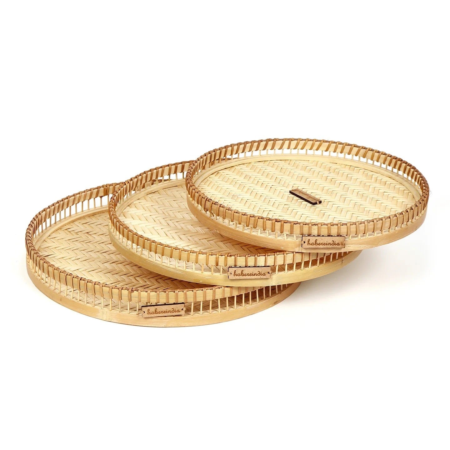 Elegant Round Woven bamboo Tray Set