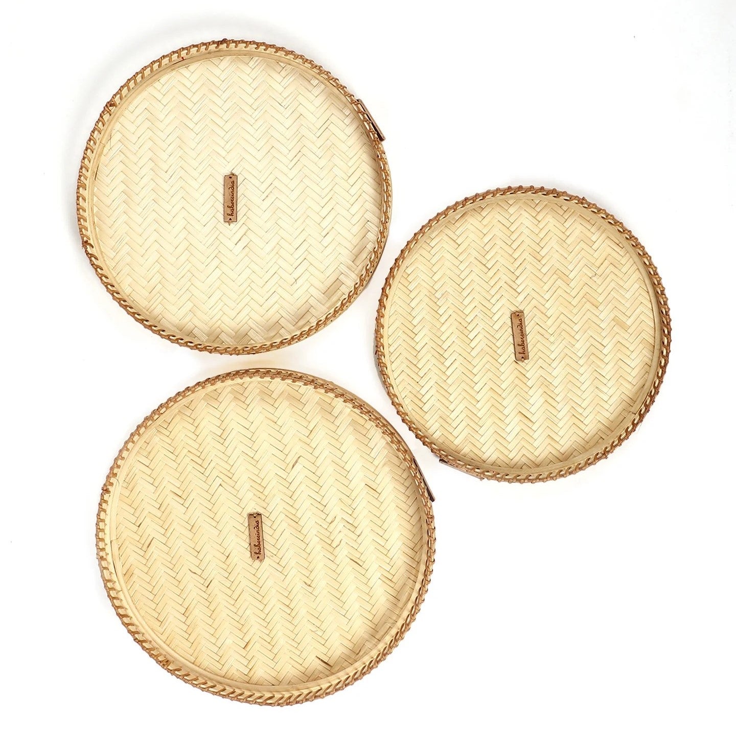 Elegant Round Woven bamboo Tray Set