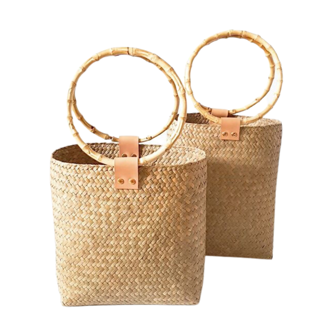 Natural Woven Straw Tote with Bamboo Handles