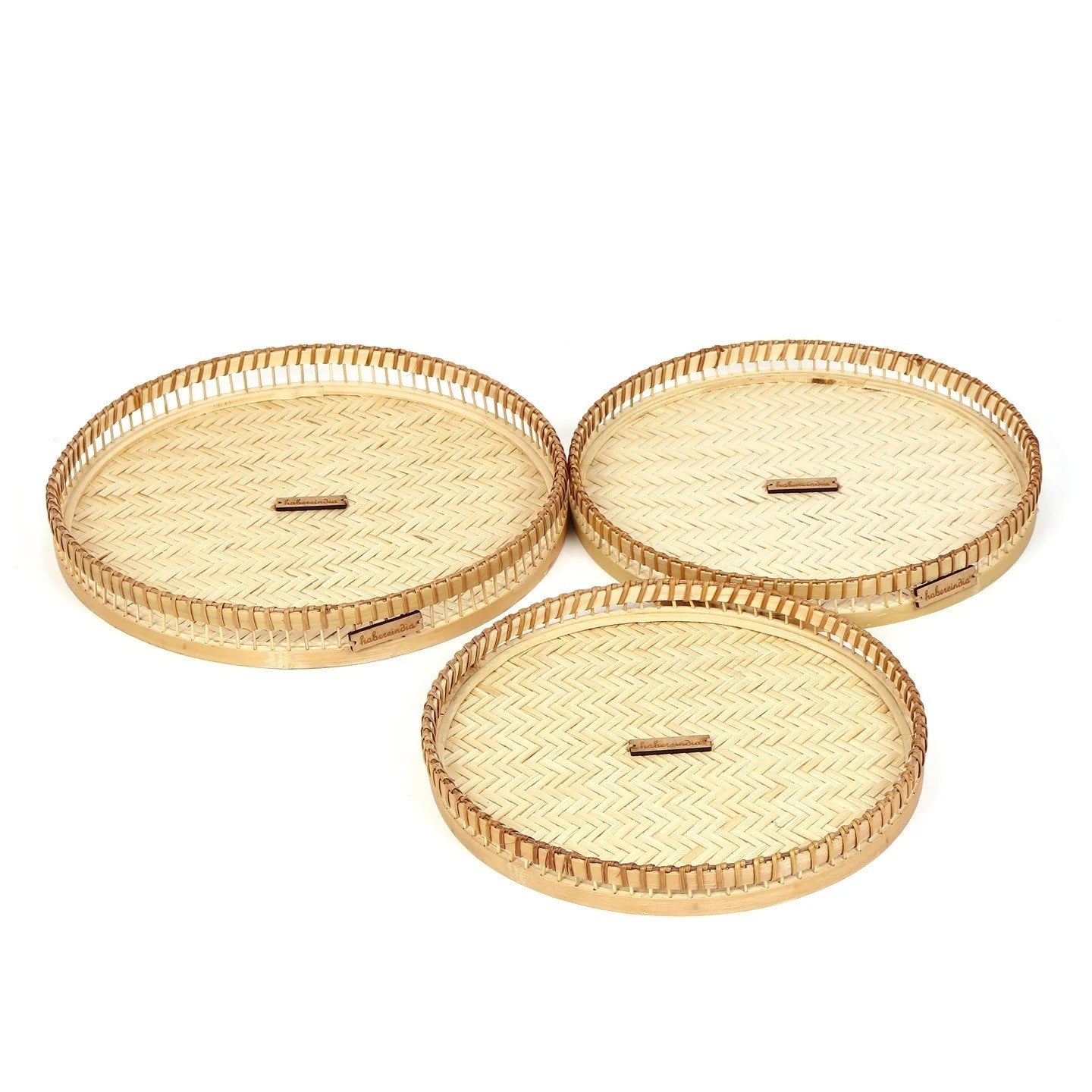 Elegant Round Woven bamboo Tray Set