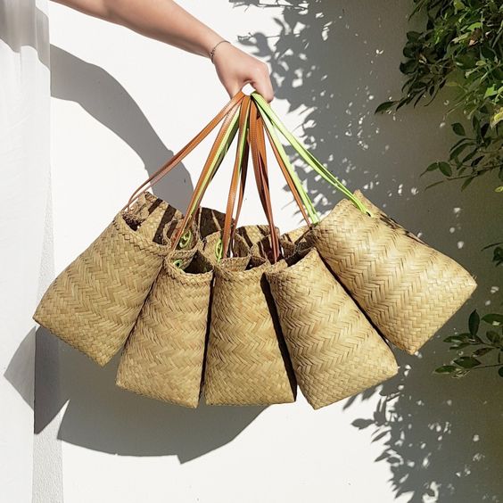 Natural Woven Straw Tote with Bamboo Handles