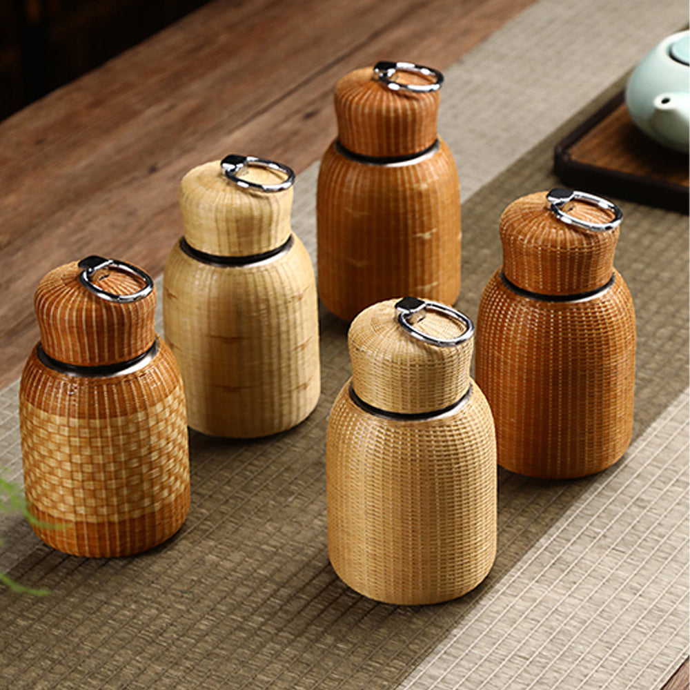 Rustic Woven Bamboo Glass Carafe Set